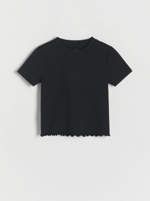 Reserved Cropped T-peplum Hem T-shirts Mädchen Schwarz | WPTVRO-326