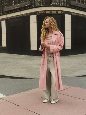 Reserved Double Breasted Oversized Trench Mäntel Damen Rosa | TRHILP-865