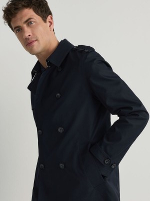 Reserved Double-breasted Trench Mäntel Herren Navy | AWCEDB-824