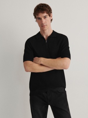 Reserved Jersey Polo Shirts Herren Schwarz | CXOYQN-659