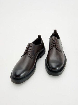 Reserved Leder Derby Schuhe Herren Dunkelbraun | DLCBUA-059