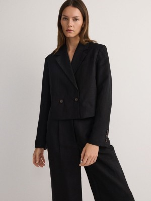 Reserved Linen And Viscose Blend Blazer Damen Schwarz | BQUOPR-298