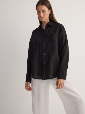 Reserved Linen Hemd Damen Schwarz | RBXGES-720