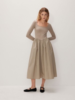 Reserved Midi Kleid Damen Beige | TRLZUV-219