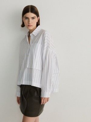 Reserved Oversized Stripe Hemd Damen Weiß | AYDGHK-037