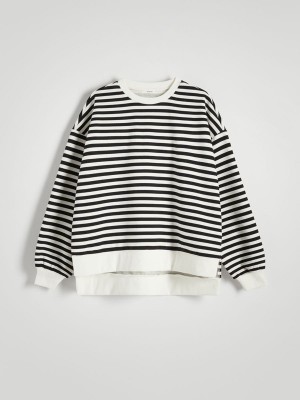 Reserved Oversized Stripe Sweatshirts Damen Schwarz | SYFCBN-795