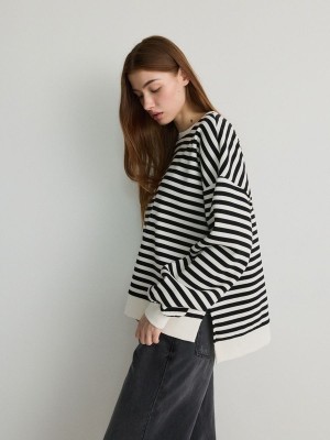 Reserved Oversized Stripe Sweatshirts Damen Schwarz | VOEURI-863