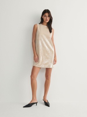 Reserved Sequin Mini Kleid Damen Beige | DJHFMG-526