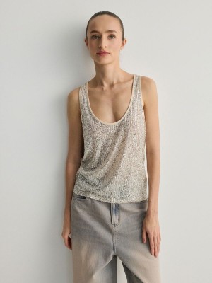 Reserved Sequin Top Hemd Damen Silber | SYUGHO-024