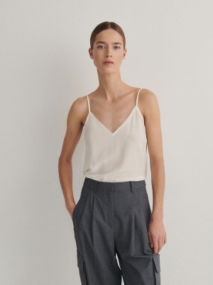 Reserved Silk Top Hemd Damen Weiß | KUSYTG-352