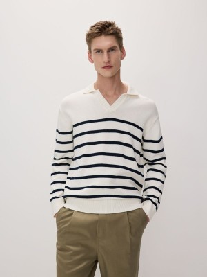 Reserved Stripe Baumwoll Pullover Herren Weiß | JRFPXU-295