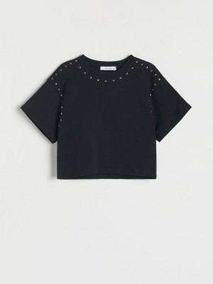 Reserved Studded T-shirts Mädchen Schwarz | TWGJKE-589