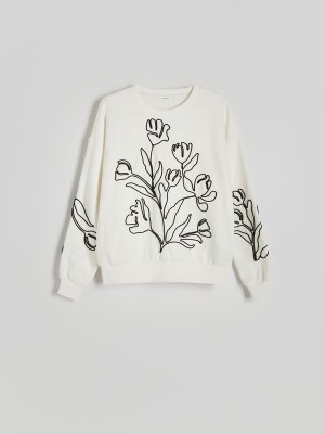 Reserved Sweatdecorative Appliqué Sweatshirts Damen Weiß | OIXRAD-962