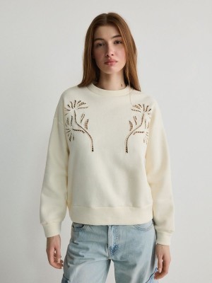 Reserved Sweatembroidery Detailing Sweatshirts Damen Weiß | SNTFQY-801