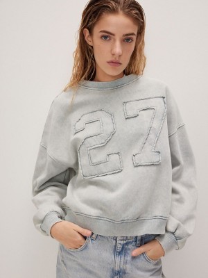 Reserved Sweatwash Effect Sweatshirts Damen Hellgrau | KPINXM-832