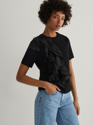 Reserved T-decorative Ruffle Detail Hemd Damen Schwarz | HXNUCW-593