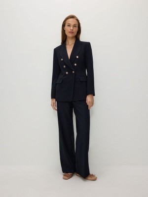 Reserved Viscose Blend Double-breasted Blazer Damen Navy | SZOQPY-712