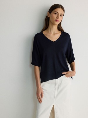 Reserved Viscose Rich Top Hemd Damen Navy | APODNE-834