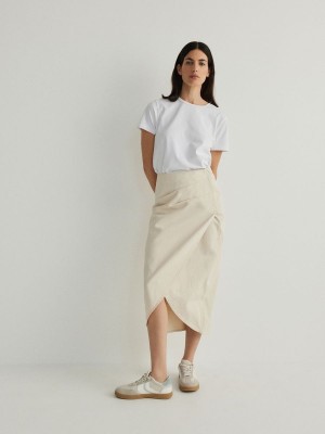 Reserved Wrap Front Midi Röcke Damen Beige | ICUSXP-749