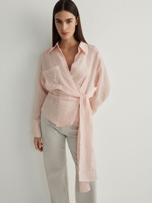 Reserved Wrap Front Tie Detail Hemd Damen Rosa | JTPVBE-274