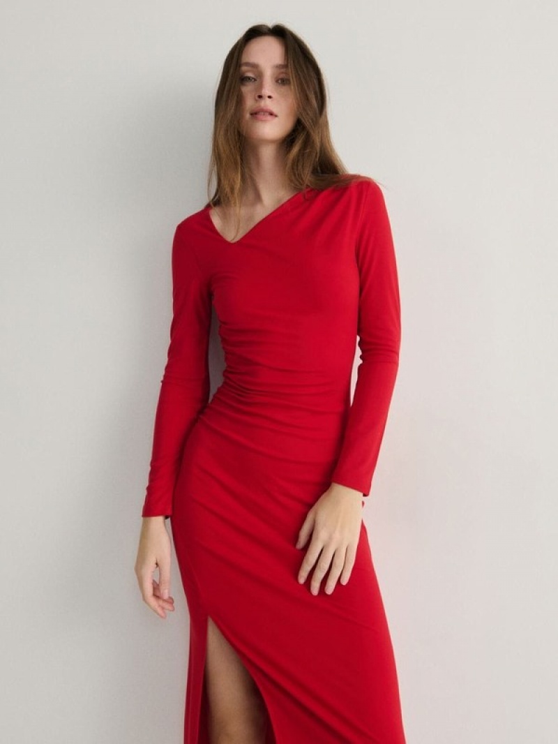 Reserved Asymmetric Neckline Kleid Damen Rot | RWJGXT-428