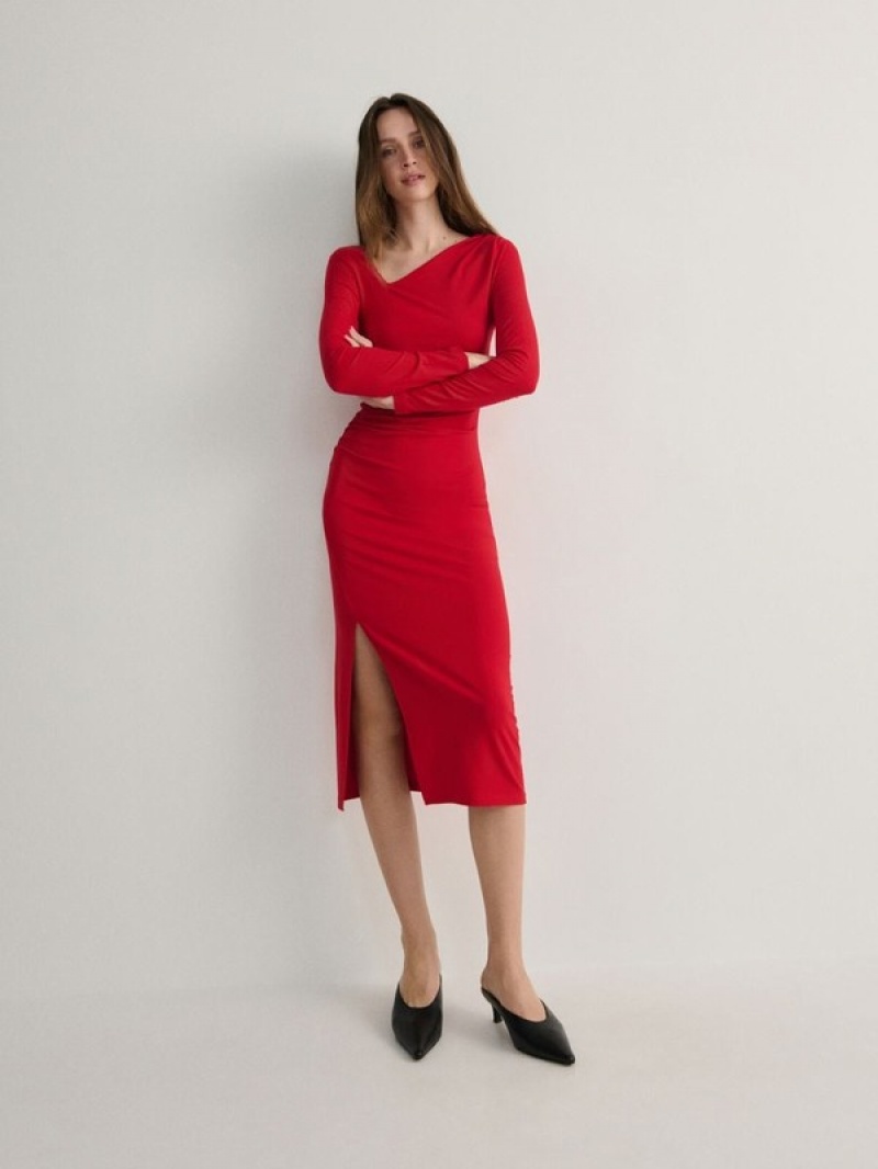 Reserved Asymmetric Neckline Kleid Damen Rot | RWJGXT-428