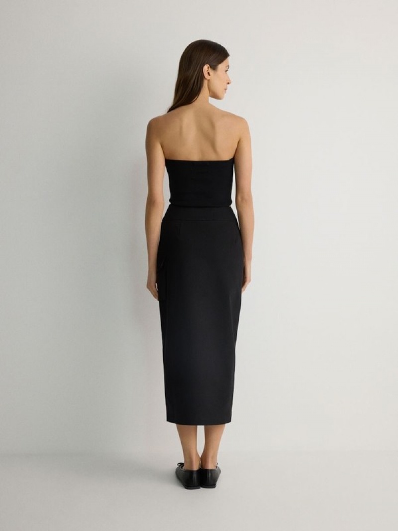 Reserved Asymmetrical Front Detail Röcke Damen Schwarz | IXSNMZ-147