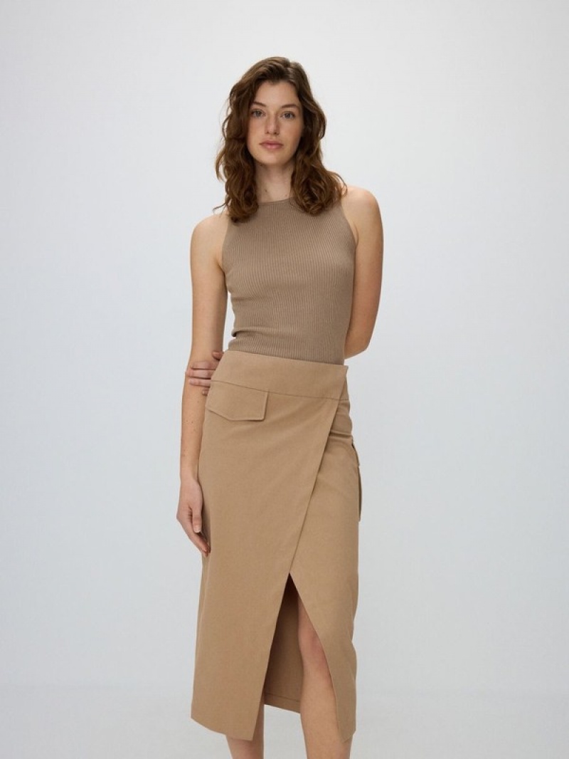 Reserved Asymmetrical Front Detail Röcke Damen Beige | RPXOCK-847