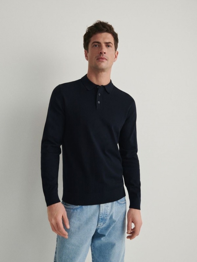 Reserved Baumwoll Long Sleeve Pullover Herren Navy | XCQODN-720