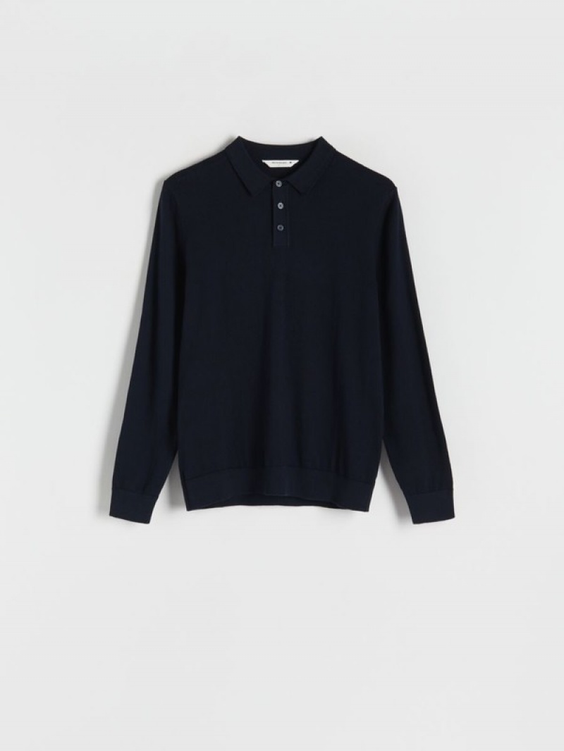 Reserved Baumwoll Long Sleeve Pullover Herren Navy | XCQODN-720