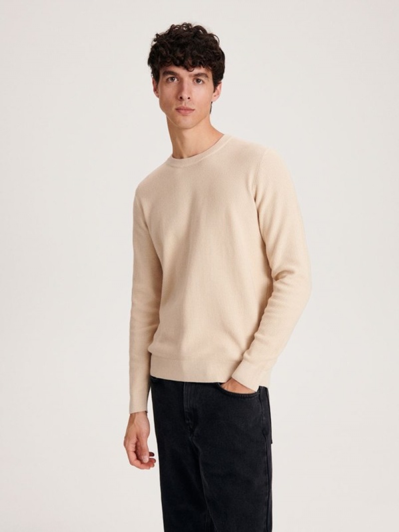 Reserved Baumwoll Pullover Herren Beige | CXNEAO-487