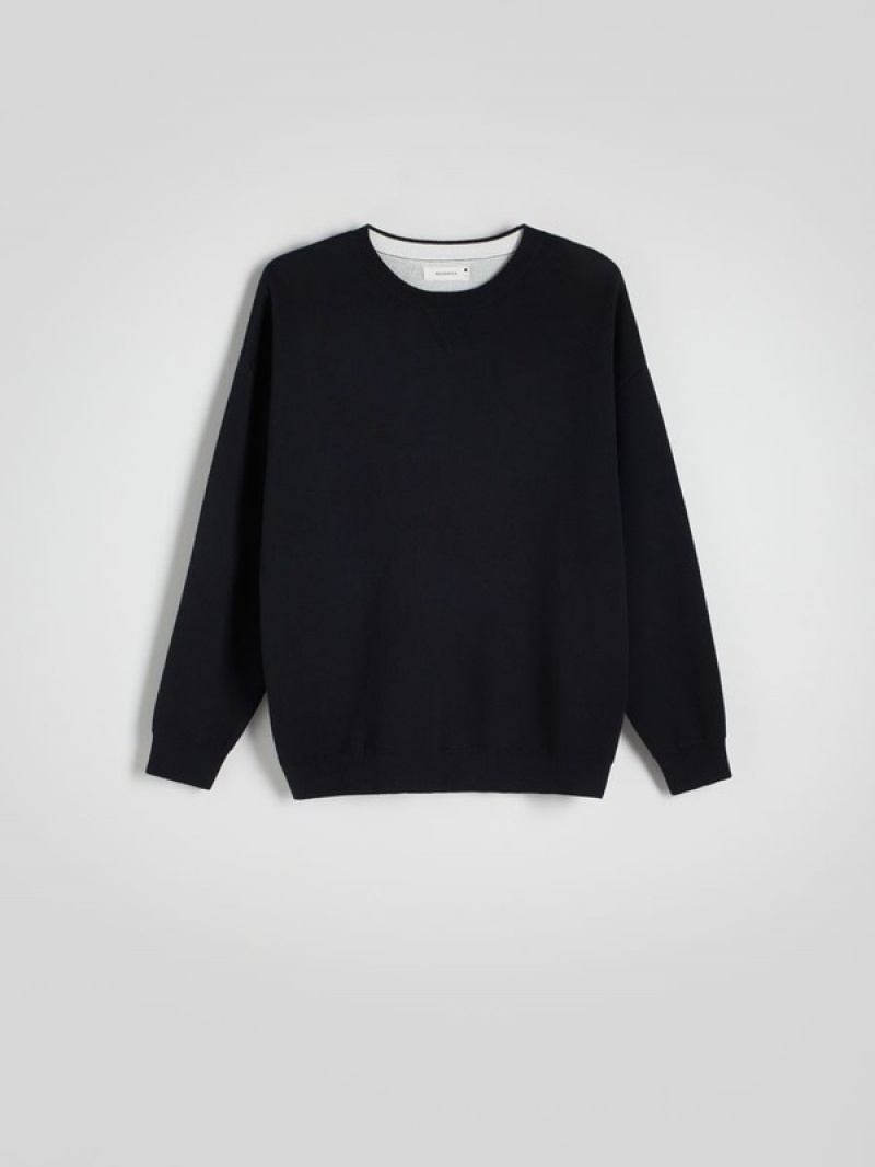 Reserved Baumwoll Pullover Herren Navy | IHVWGO-650