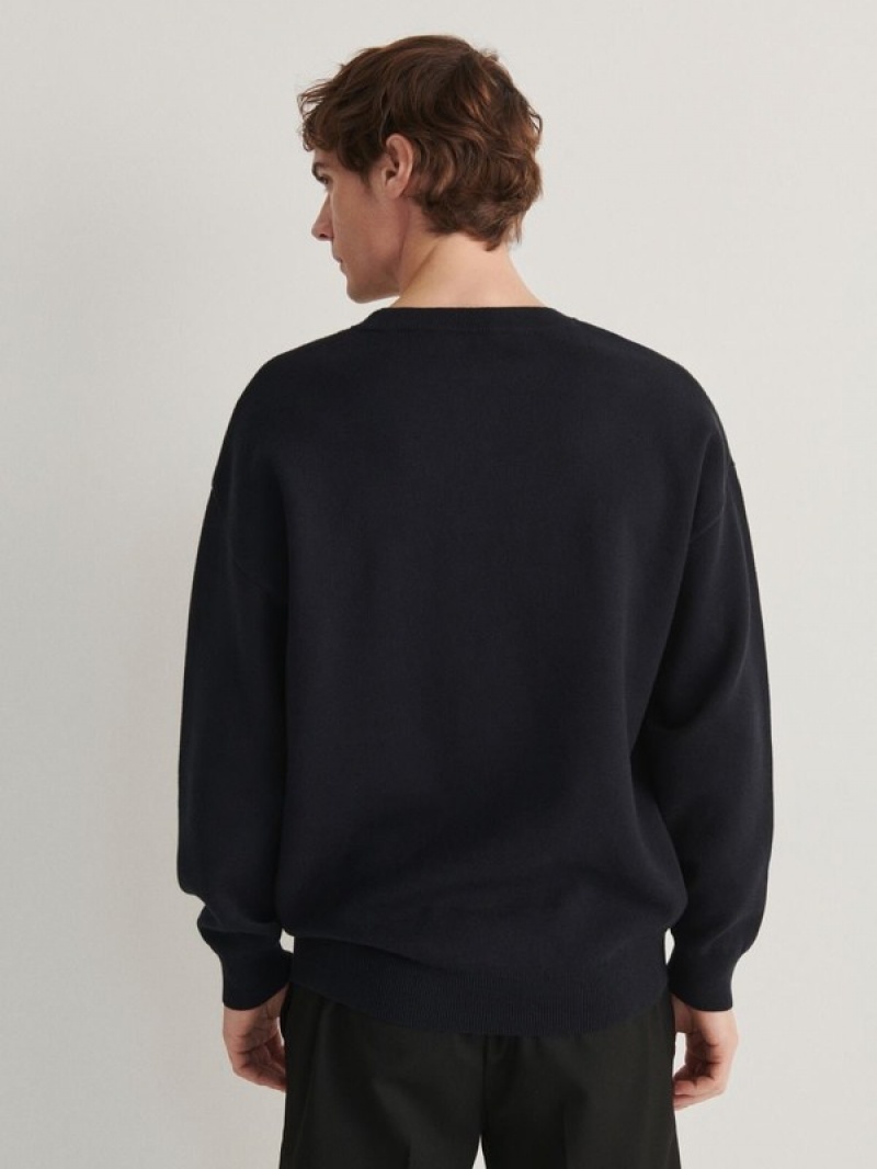 Reserved Baumwoll Pullover Herren Navy | IHVWGO-650