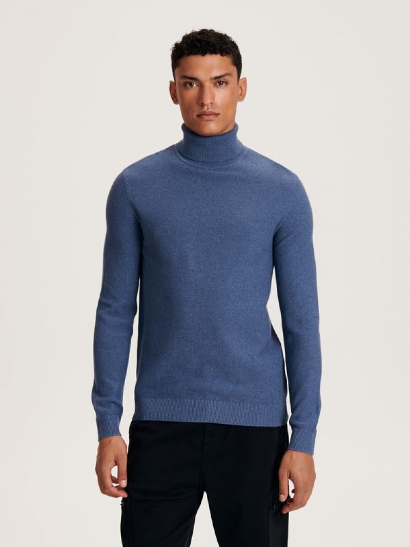 Reserved Baumwoll Rich Turtleneck Pullover Herren Blau | ZVUCNL-609