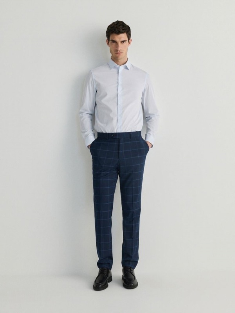 Reserved Check Slim Anzüge Herren Navy | QJKUXI-546