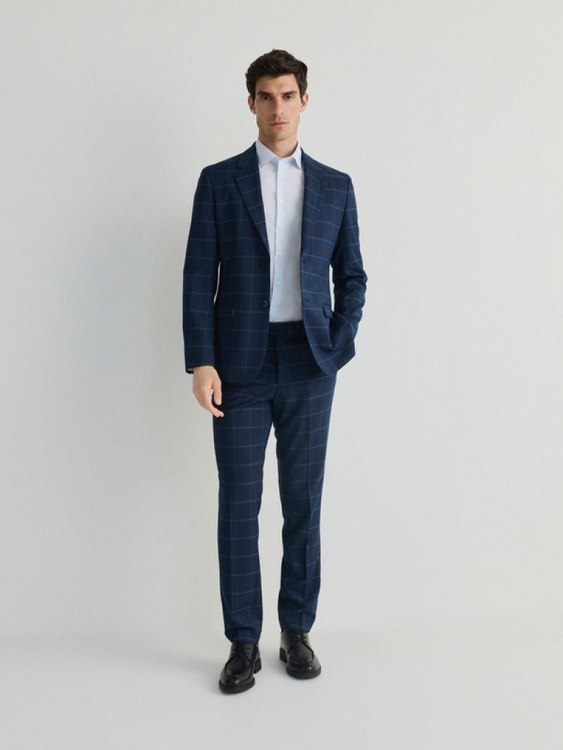 Reserved Check Slim Anzüge Herren Navy | QJKUXI-546