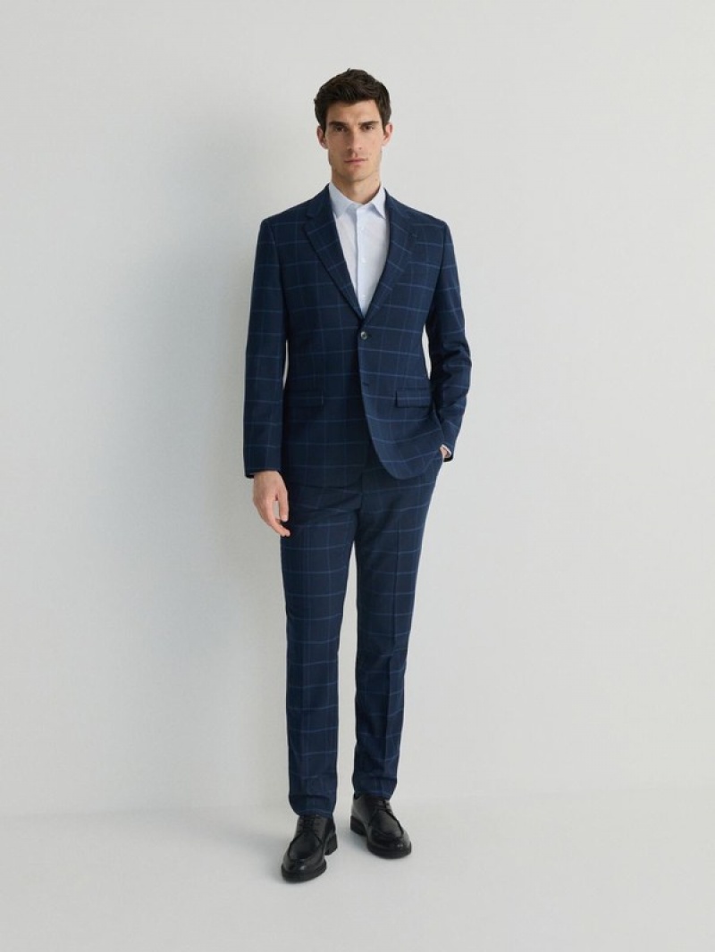 Reserved Check Slim Fit Anzüge Herren Navy | NHBTOU-375