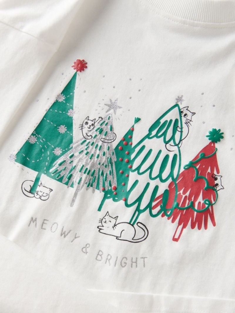 Reserved Christmas T-print T-shirts Mädchen Weiß | BHDJAT-802