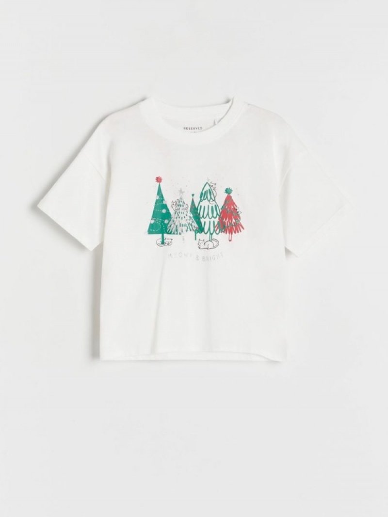 Reserved Christmas T-print T-shirts Mädchen Weiß | BHDJAT-802