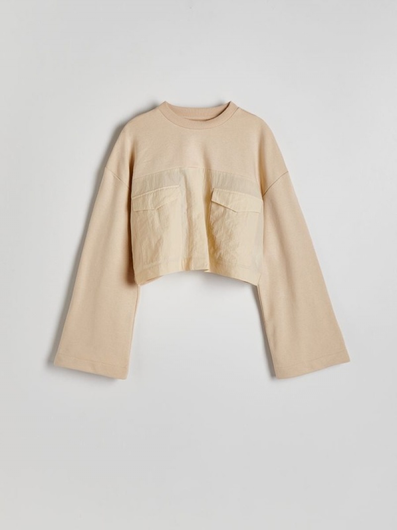 Reserved Combined Fabrics Cropped Sweatshirts Damen Beige | YAIKFD-460