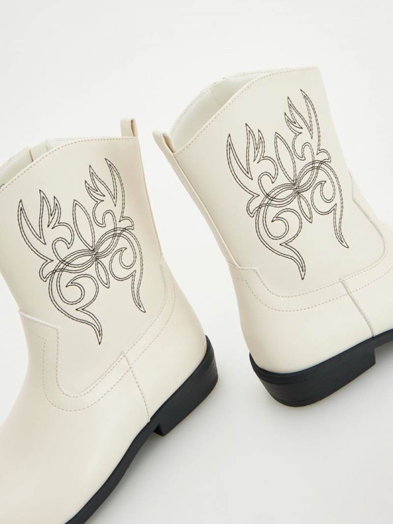 Reserved Cowboy Bootsembroidery Detailing Schuhe Mädchen Weiß | IYCHVR-402