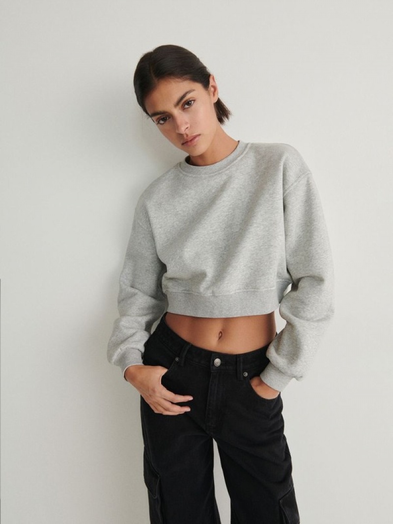 Reserved Cropped Baumwoll Rich Sweatshirts Damen Hellgrau | UGMJAP-743