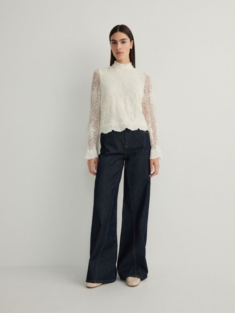 Reserved Cropped Hemd Damen Weiß | CUJEXK-280