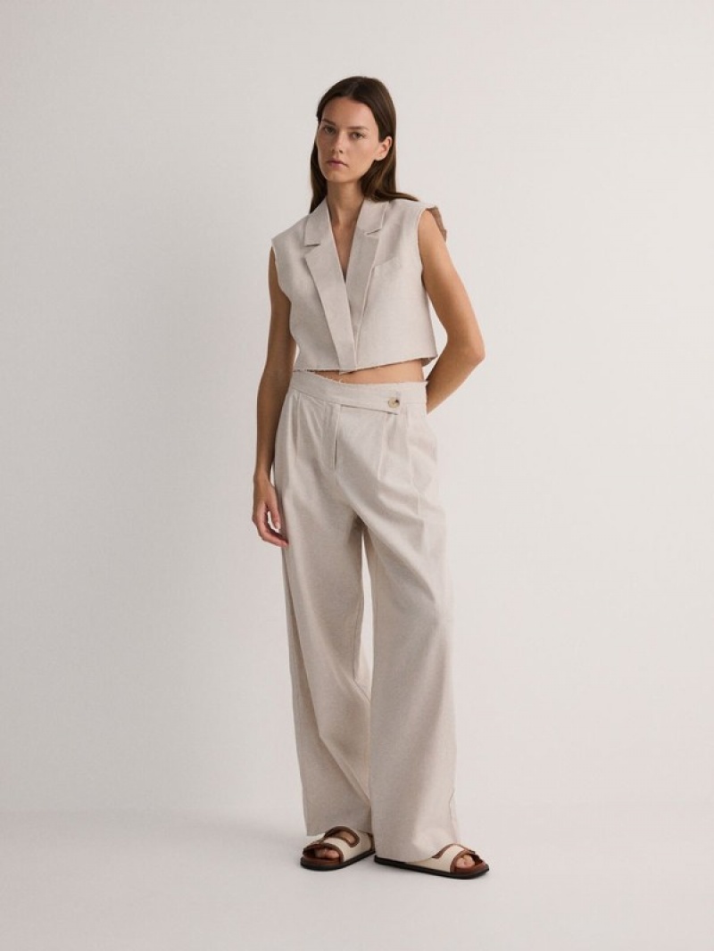 Reserved Cropped Linen Blend Weste Damen Beige | YQEDUT-943