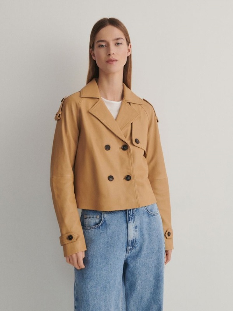 Reserved Cropped Sheepskin Trench Mäntel Damen Beige | FOSQTM-526