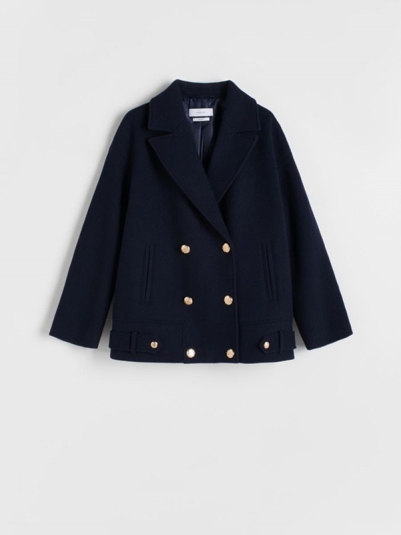 Reserved Croppedwool Blend Mäntel Damen Navy | XHSNDK-371