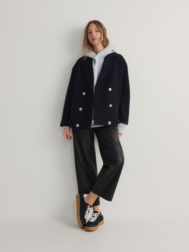 Reserved Croppedwool Blend Mäntel Damen Navy | XHSNDK-371