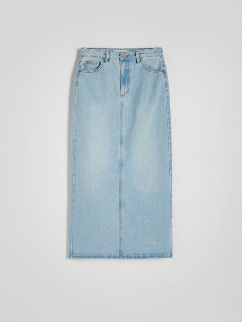 Reserved Denim Midi Röcke Damen Blau | AQIYKU-937