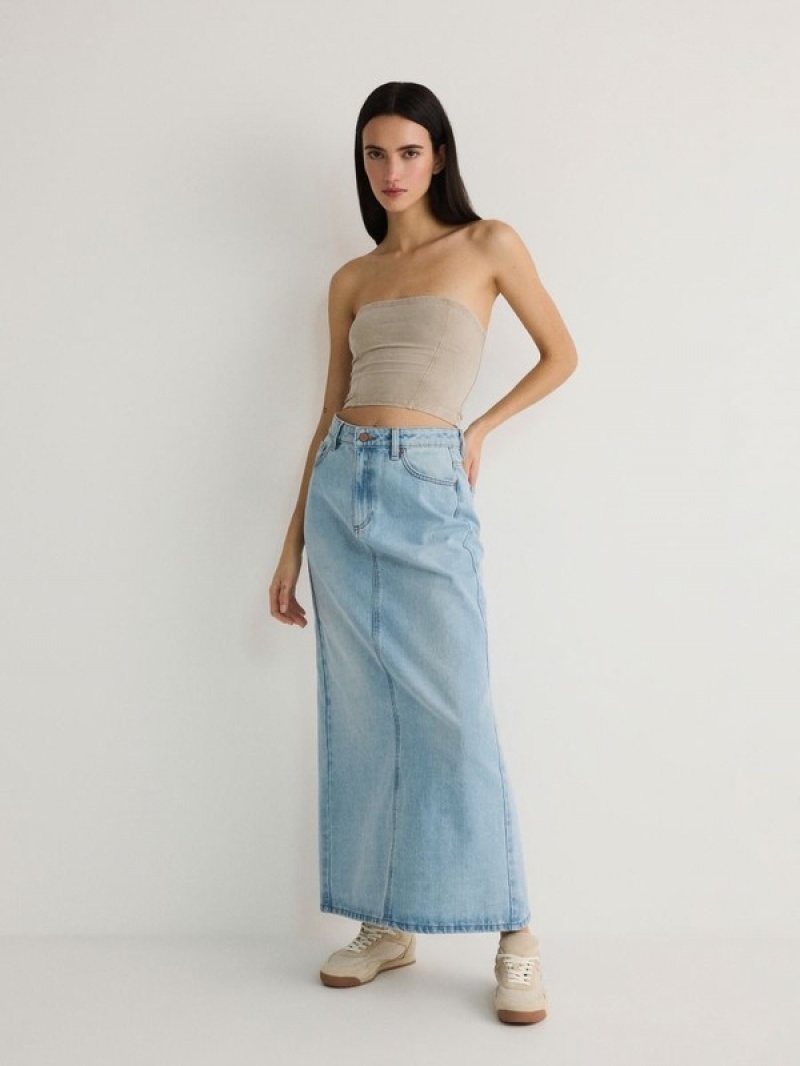 Reserved Denim Midi Röcke Damen Blau | AQIYKU-937