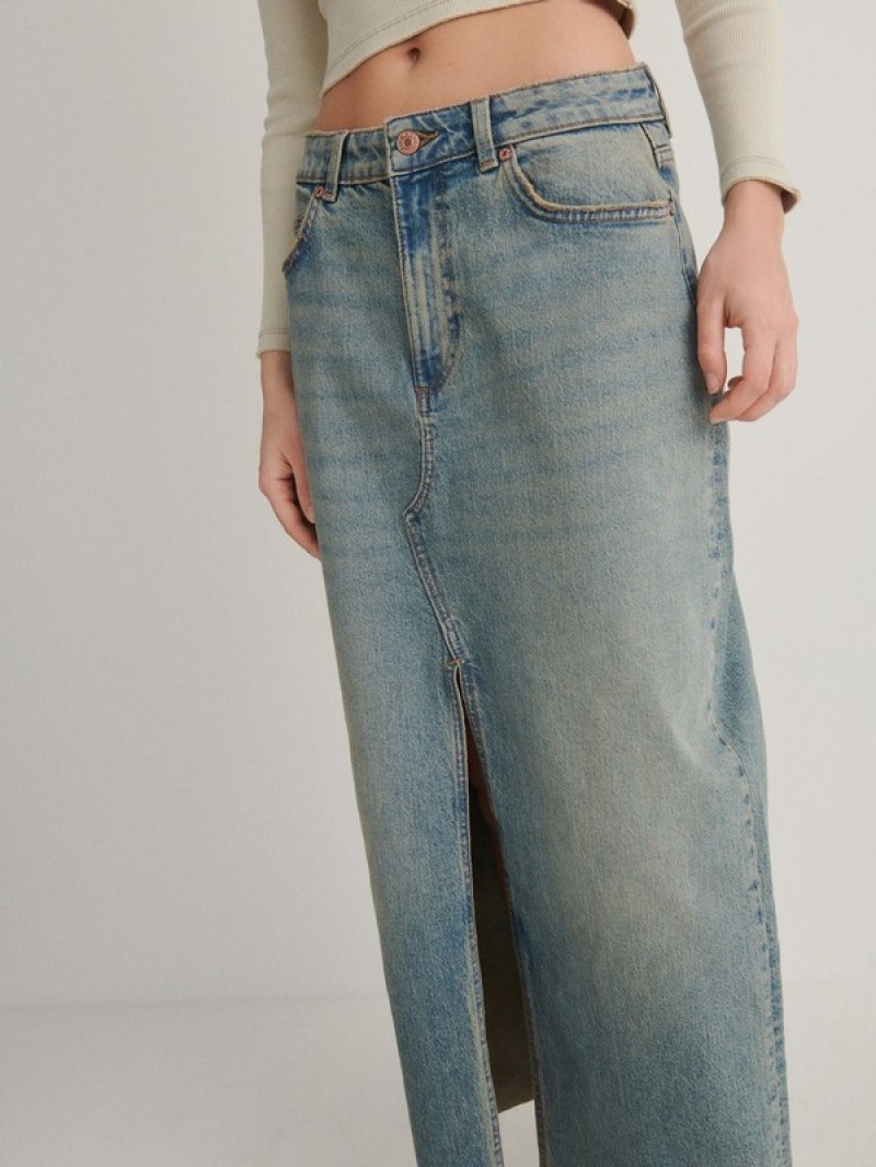 Reserved Denim Midi Röcke Damen Blau | DFXHWI-634